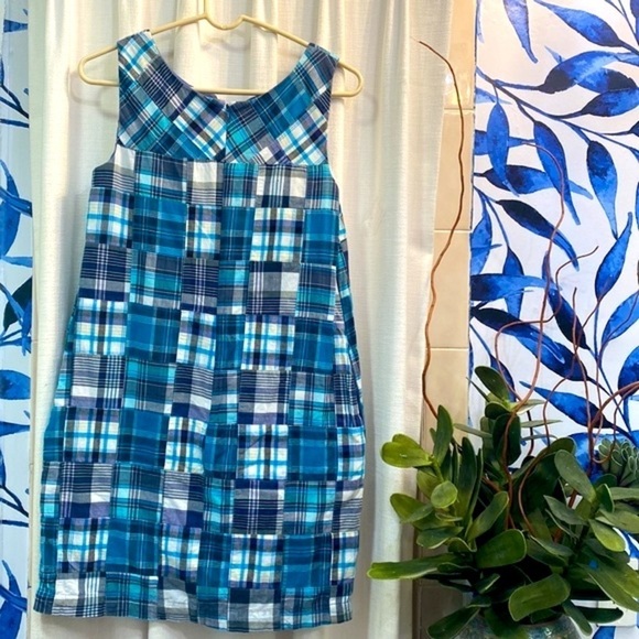 Women’s Talbots Petites Fully Lined Madras Patchwork Sleeveless Dress Size 6p - Picture 3 of 6